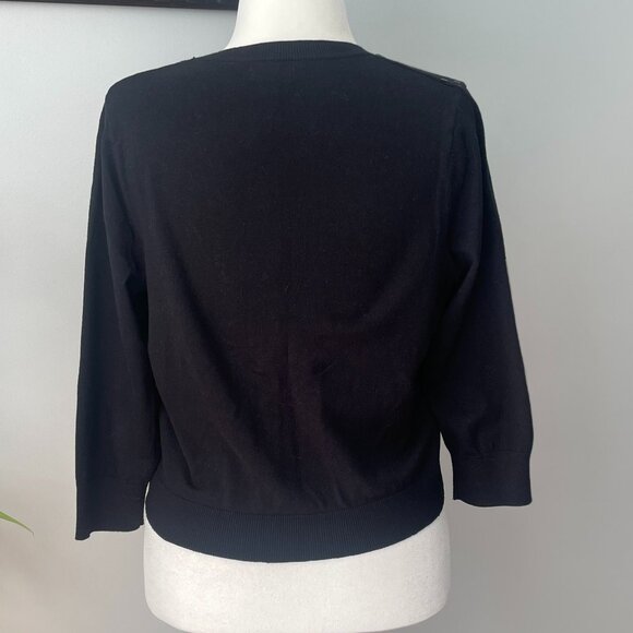 Women's Apt. 9 Black Cardigan Sweater Size L (fits like M) Sequins 3/4 Sleeves - Picture 4 of 9